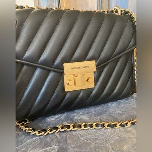 Black Quilted Michael Kors Purse with Gold Chain Strap